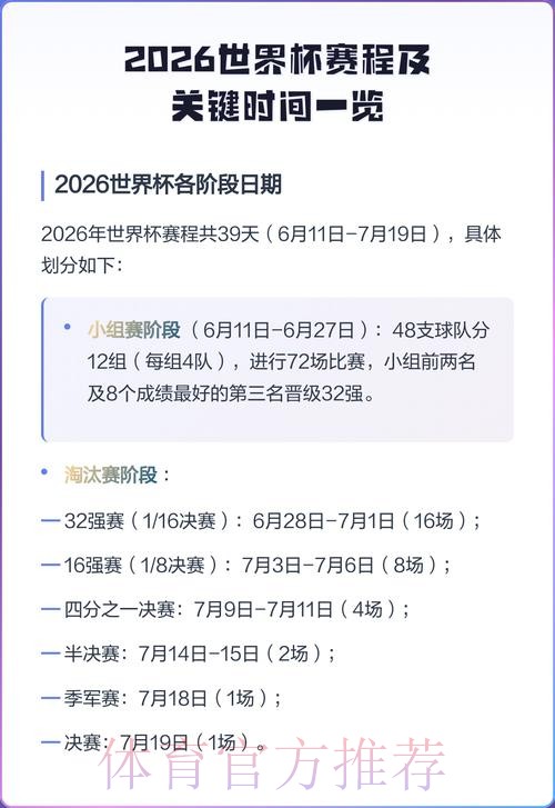 2026世界杯赛事时间安排表